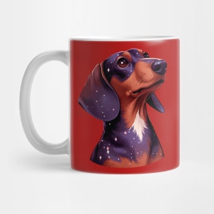 Dachshund dog in the galaxy looking up Mug